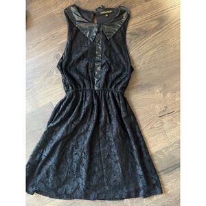 COOLWEAR Black‎ Lace Dress Sleeveless Faux Leather Collar Party Cocktail S